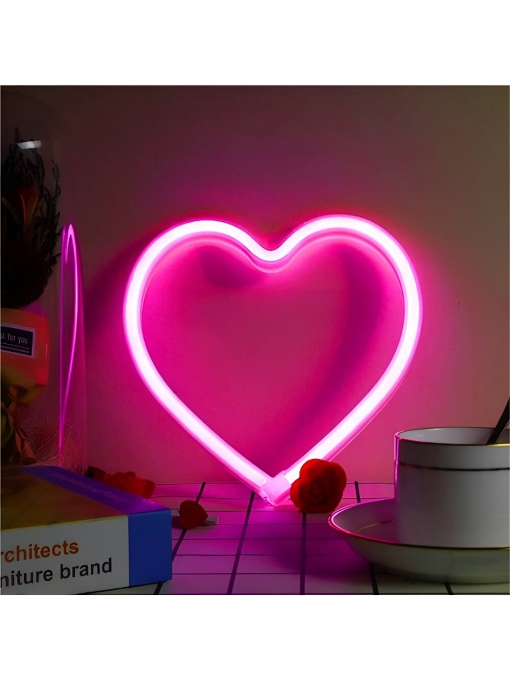 Pink Heart Neon Sign, Battery Operated Powered LED Neon Light